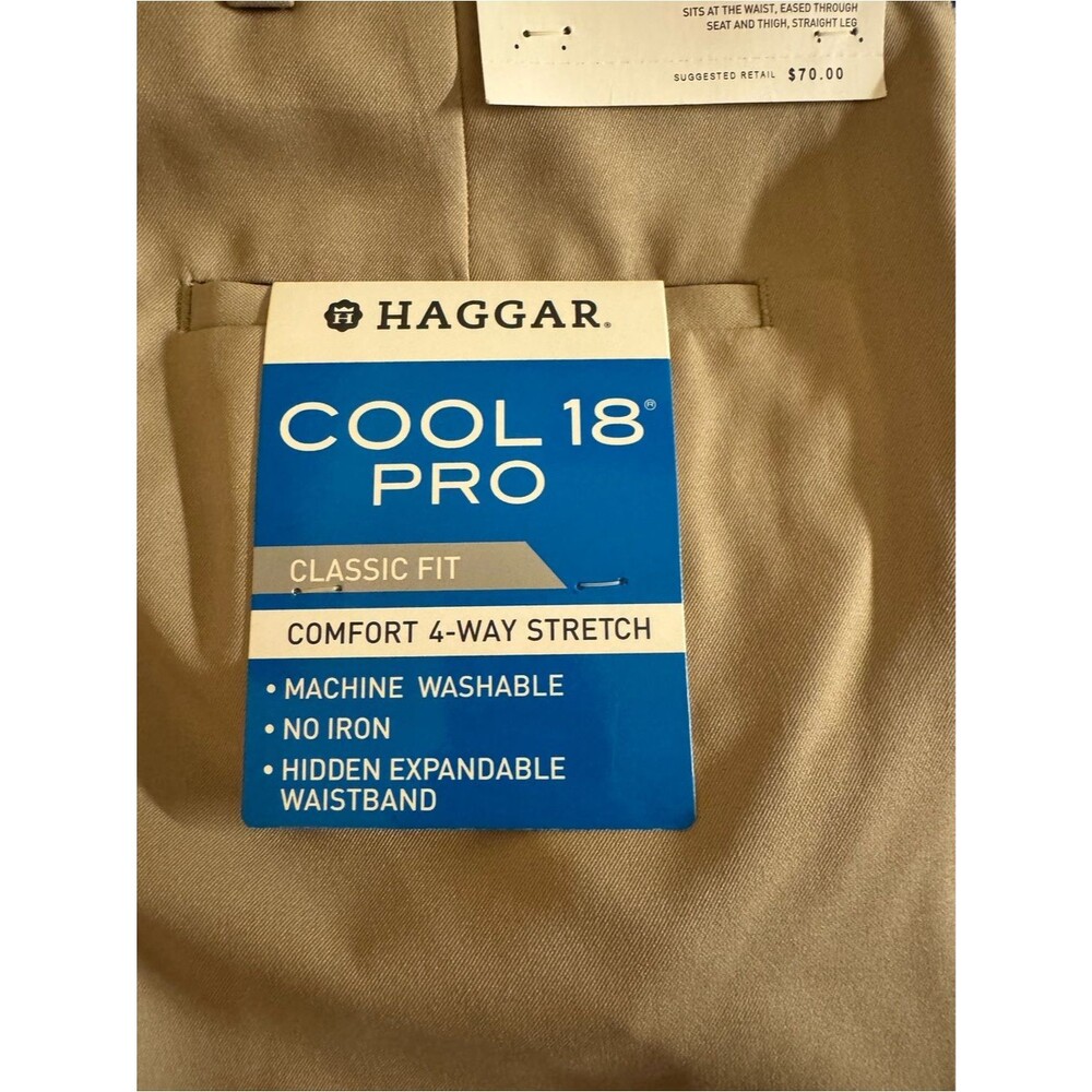Haggar Cool 18 Pro Classic Fit Khaki Pants 42x32 - Picture 2 of 3